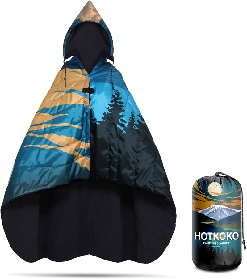 hotkoko Hooded Stadium Blanket, Waterproof Fleece Wearable Camping Blanket - Image 1